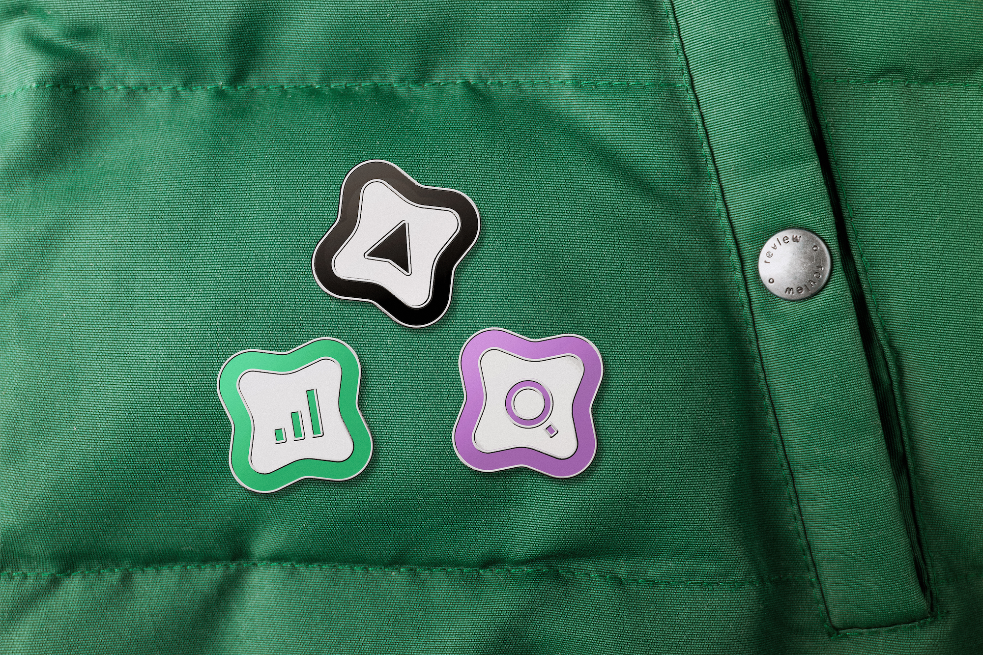 Mockup of product pins on jacket