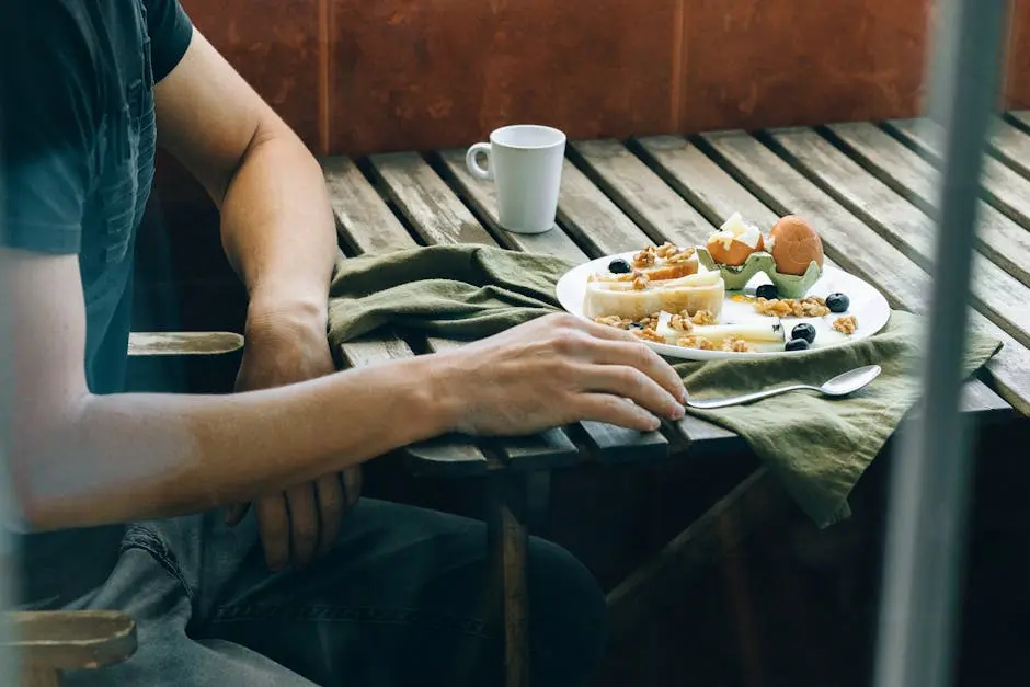 Inviting brunch table with fresh ingredients, coffee, and cozy ambiance.