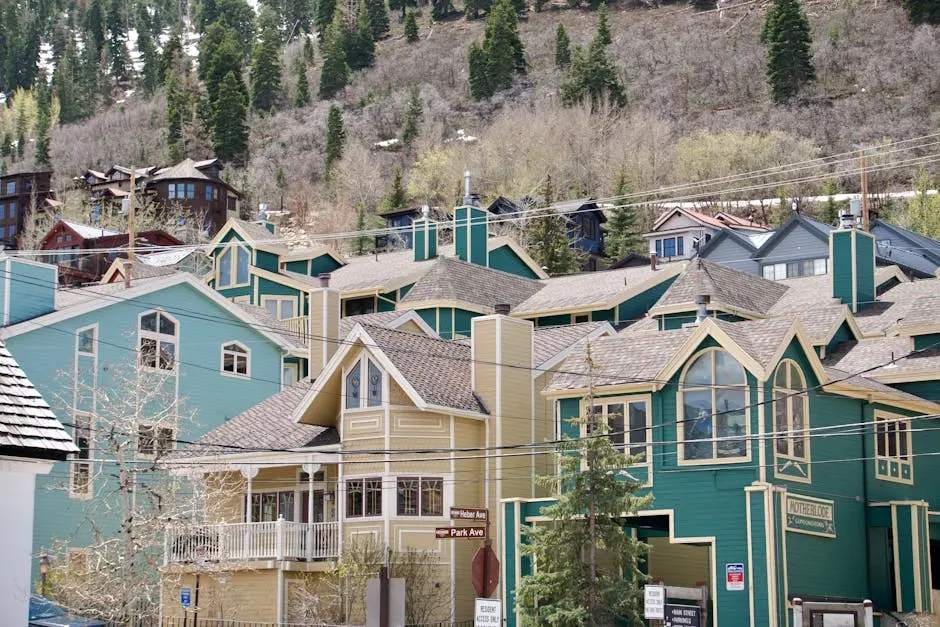 Charming homes in a picturesque mountain town neighborhood, ideal for residential life.