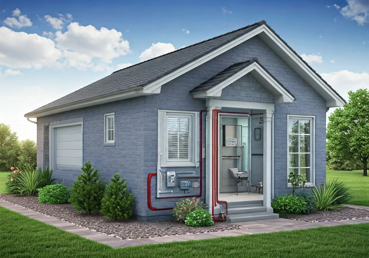 Diagram of HVAC system improving home energy efficiency. 35mm stock photo