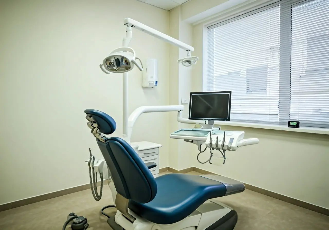 A modern dentist’s office with advanced digital dental equipment. 35mm stock photo