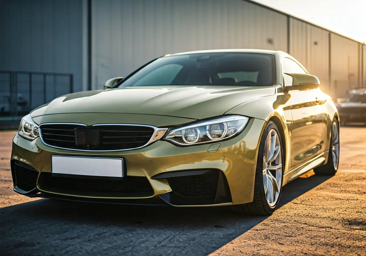 A car with a shiny ceramic-coated surface under sunlight. 35mm stock photo