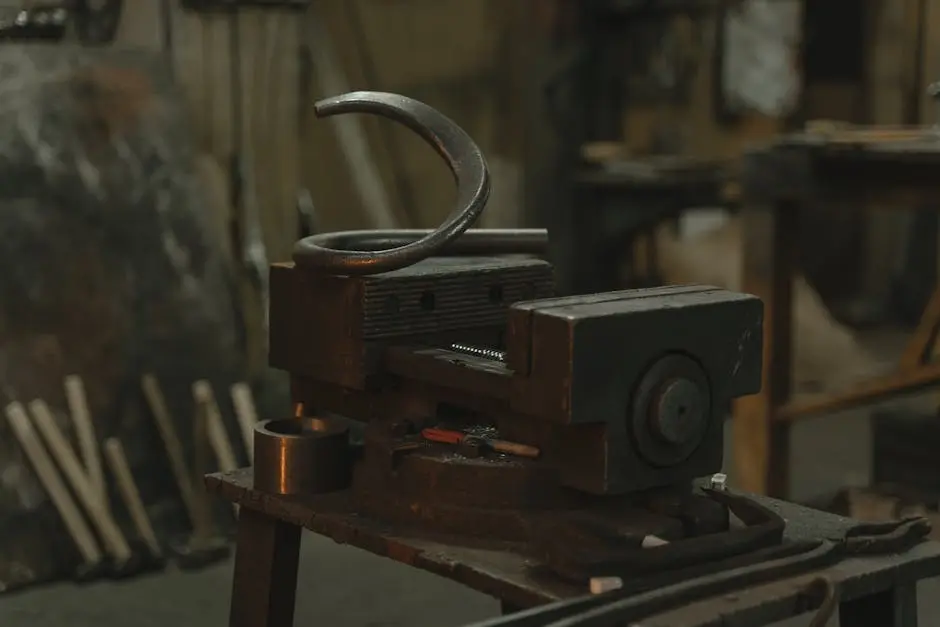 Close-up of metalwork equipment in an industrial workshop setting.