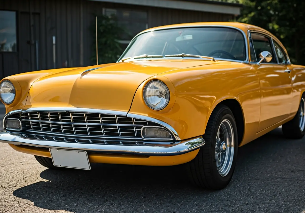 A shiny, freshly buffed car glistening in the sunlight. 35mm stock photo