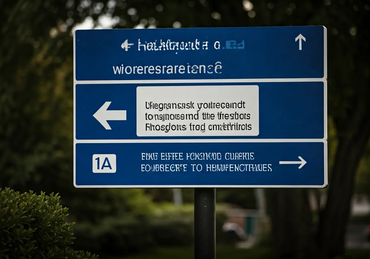 A healthcare facility sign showing directions to urgent and emergency care. 35mm stock photo