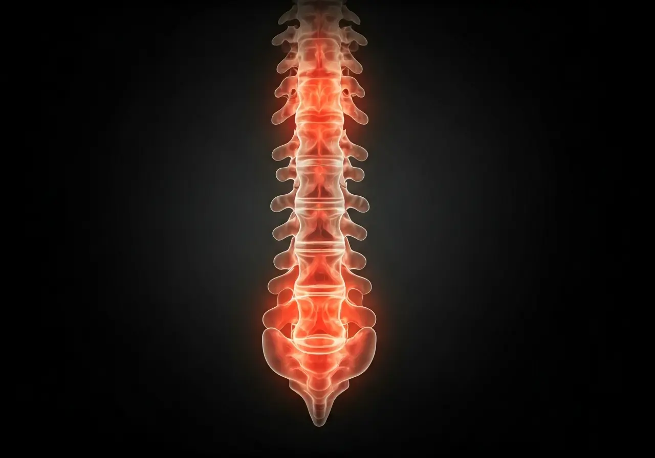 An illustration of a spine with highlighted decompression points. 35mm stock photo