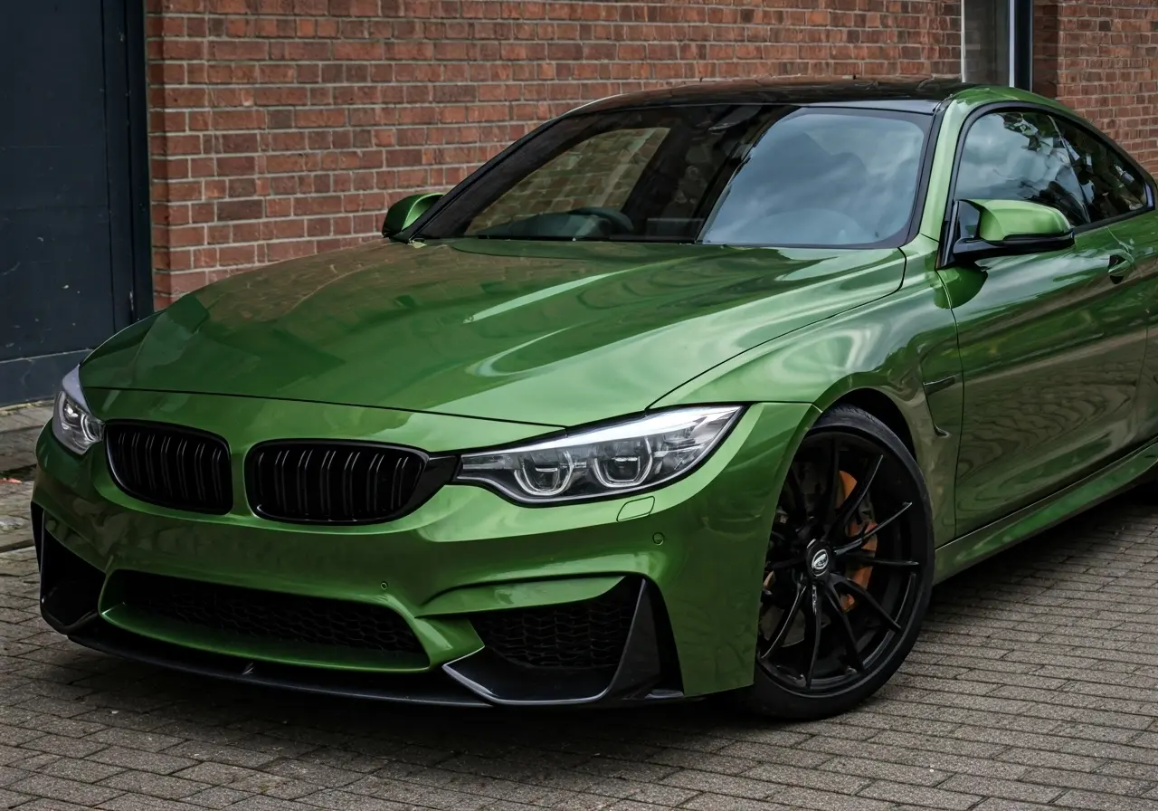 A shiny car with a glossy ceramic coating in Manchester. 35mm stock photo