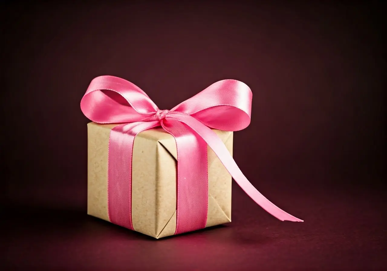A beautifully wrapped gift with a delicate pink ribbon. 35mm stock photo