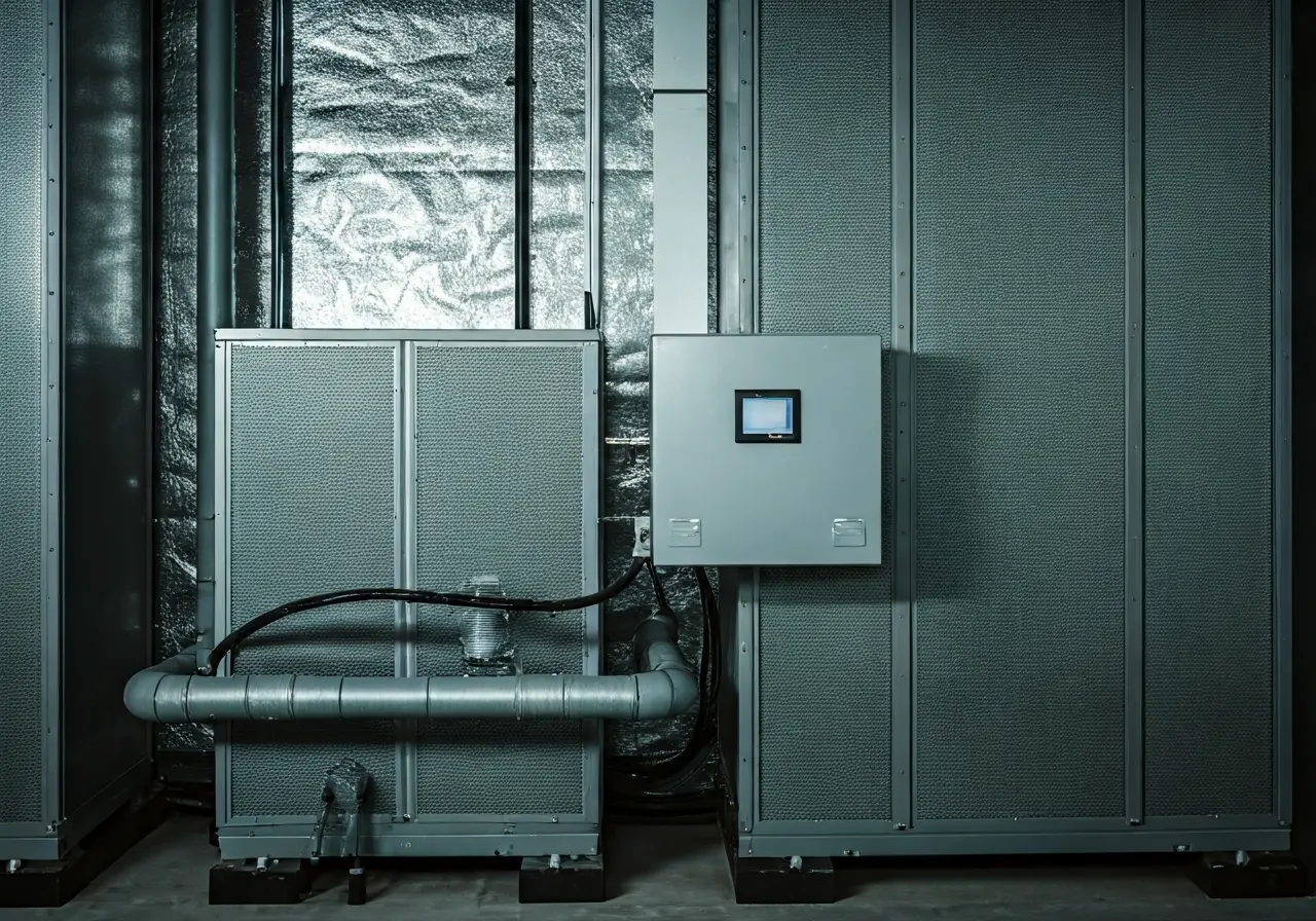 A modern HVAC system in a cannabis cultivation facility. 35mm stock photo
