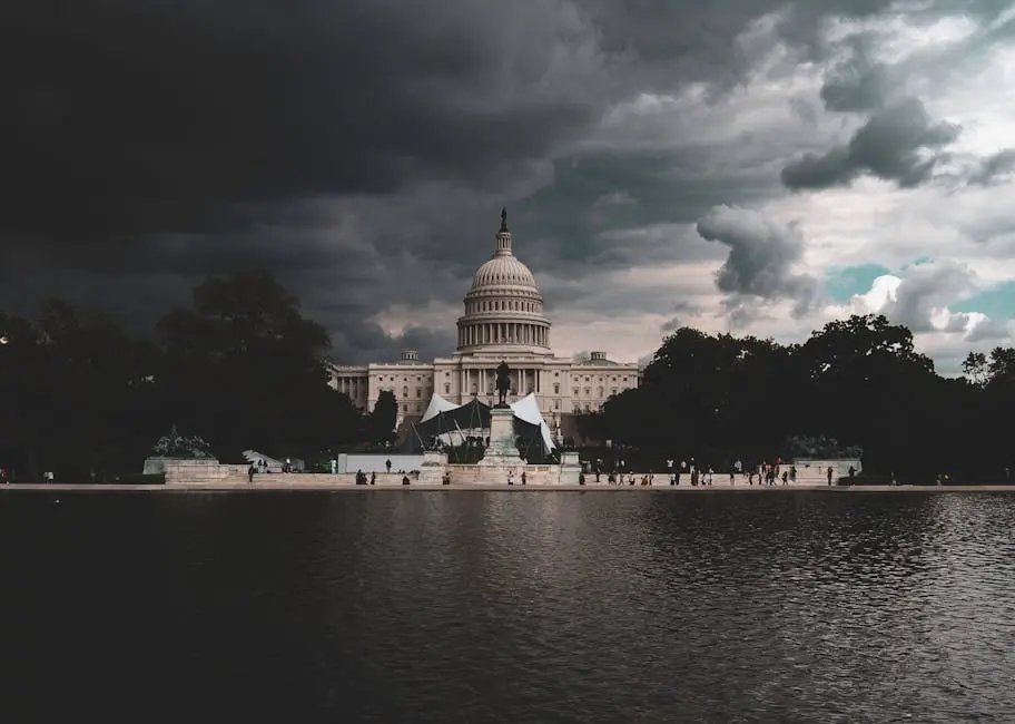The US Capitol Building against a backdrop of stormy skies in Washington DC.