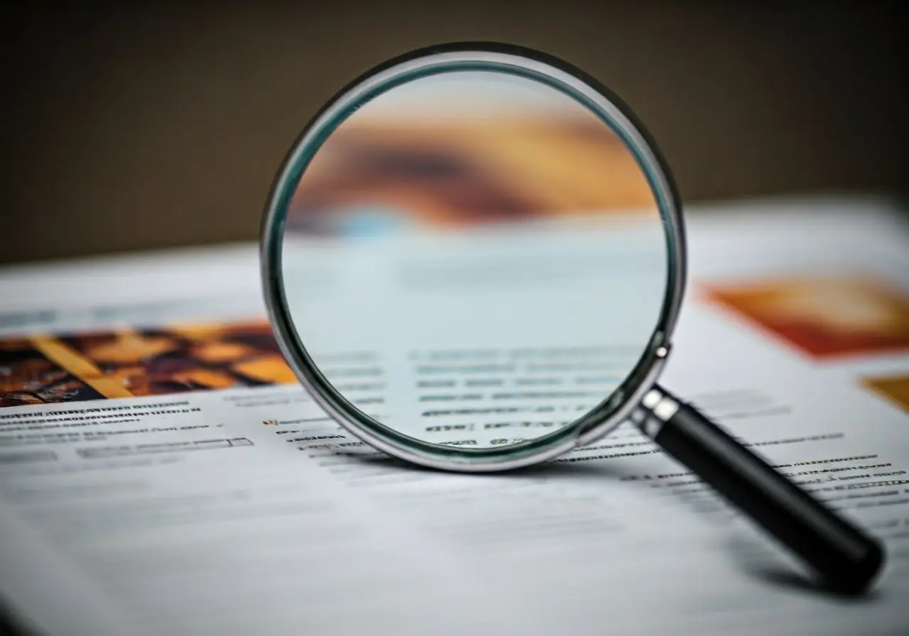 A magnifying glass hovering over a colorful website layout. 35mm stock photo