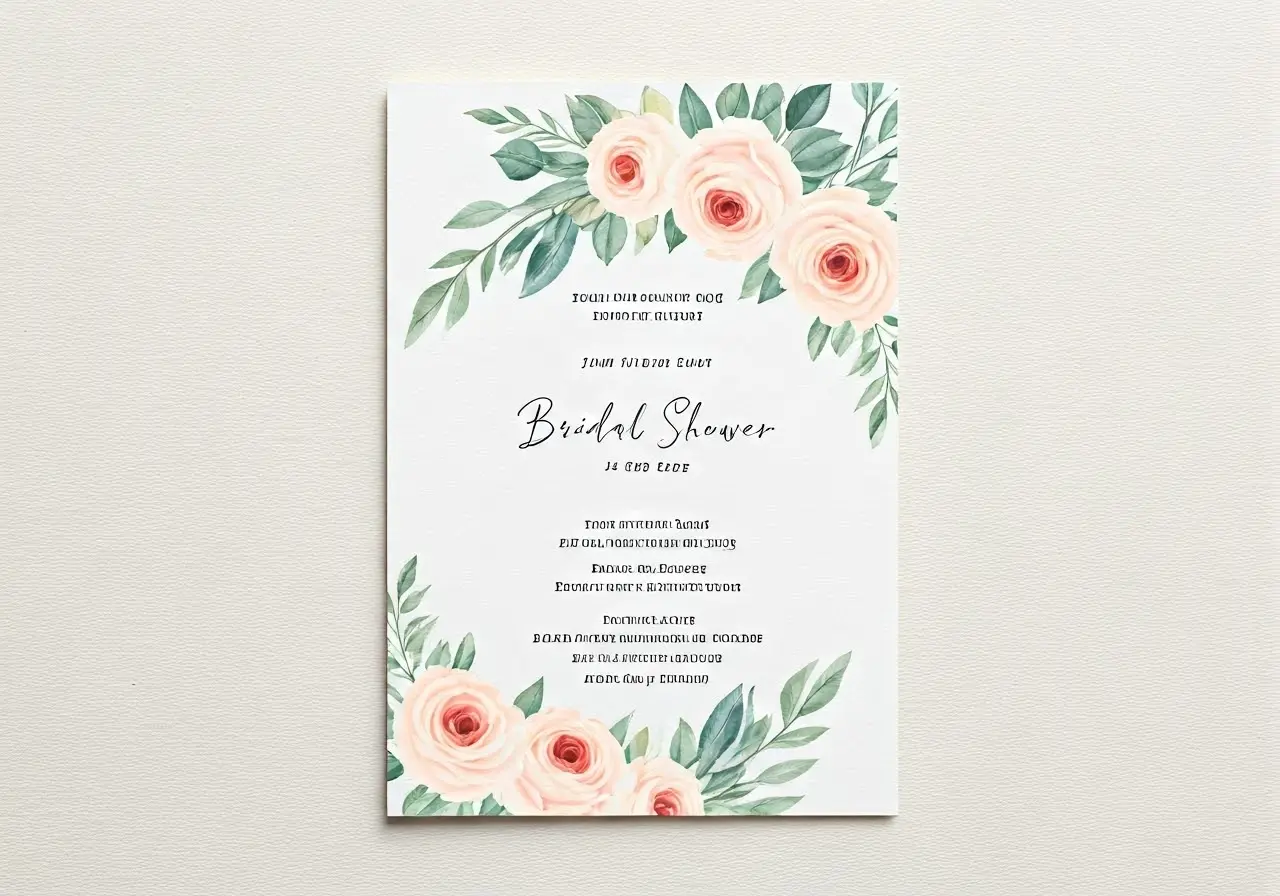 A beautifully designed bridal shower invitation with floral accents. 35mm stock photo