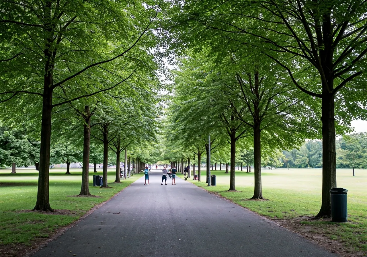 A tranquil park in Johns Creek with people stretching. 35mm stock photo