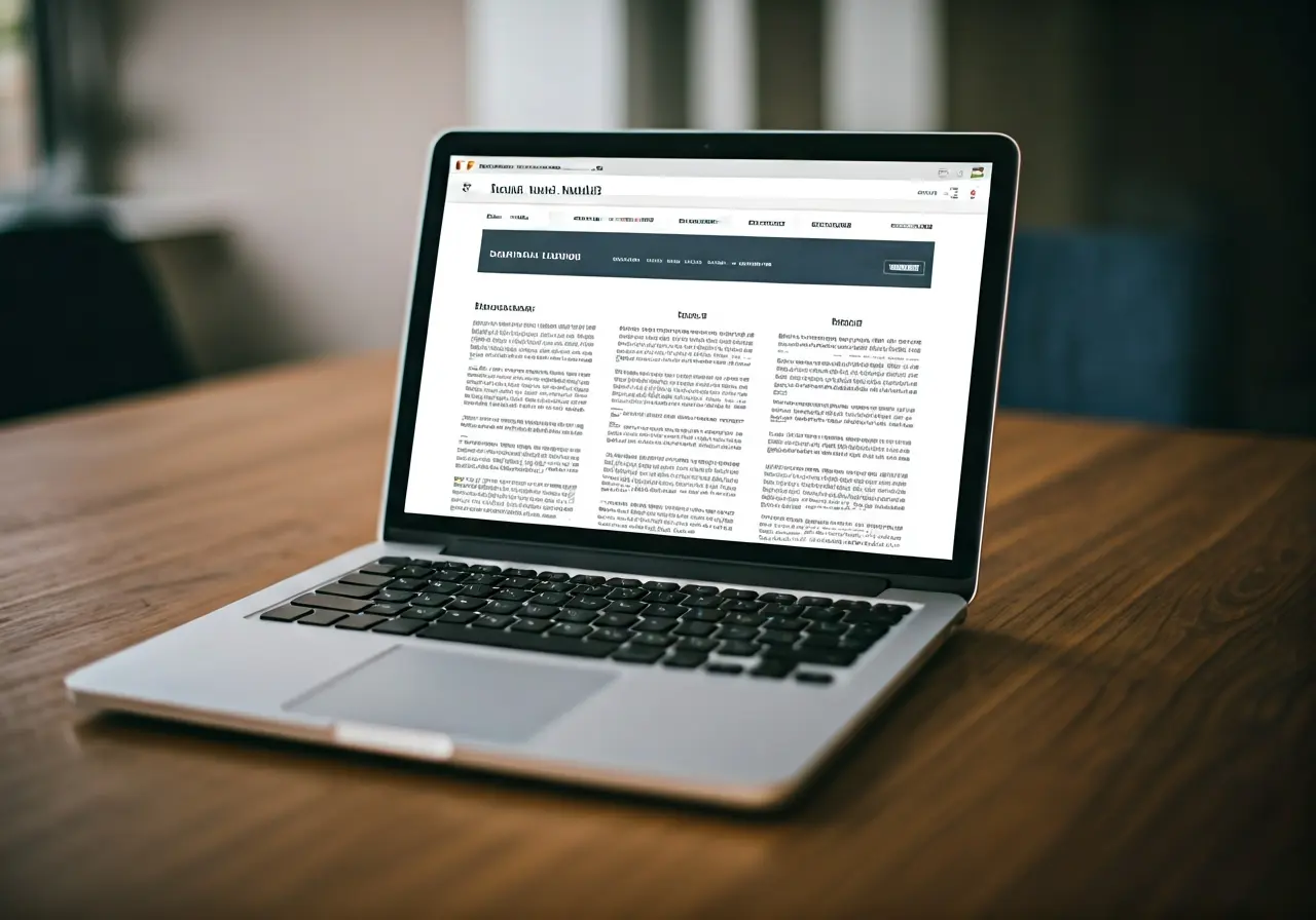 A laptop displaying a legal studies webpage on a desk. 35mm stock photo