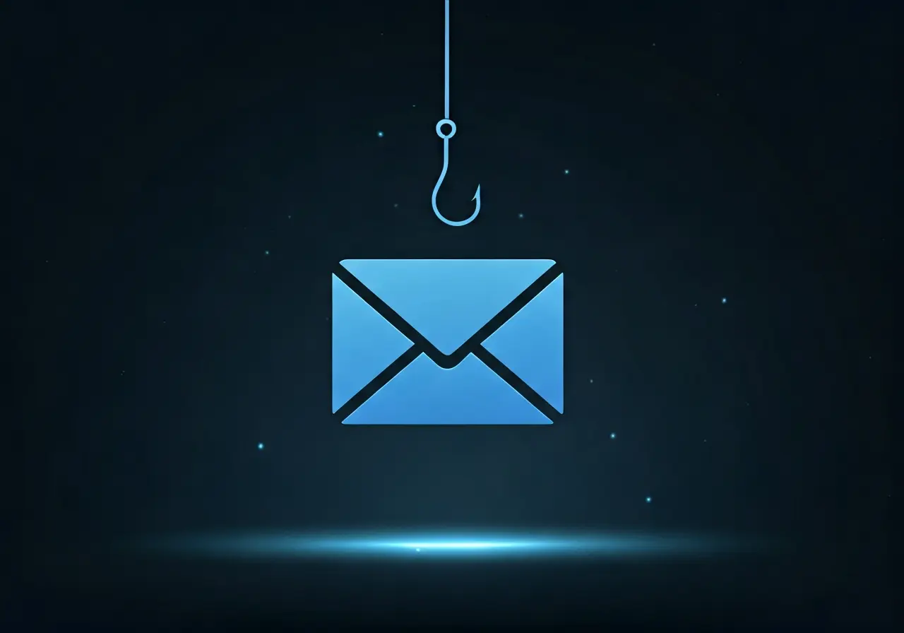 A fishing hook catching a digital envelope icon. 35mm stock photo