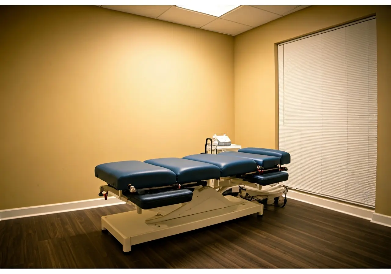 A serene spa-like room with a spinal decompression table. 35mm stock photo