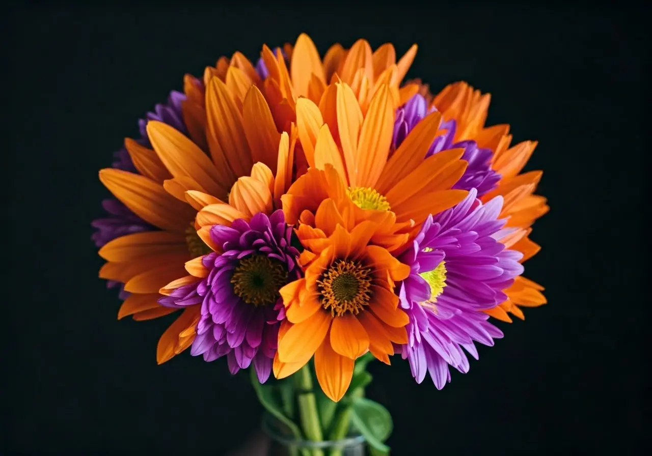 A vibrant bouquet of mixed spring flowers in bloom. 35mm stock photo