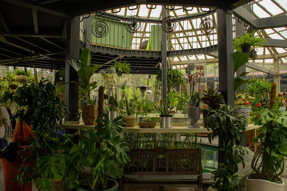 Explore a vibrant indoor botanical garden filled with lush greenery and diverse plants.