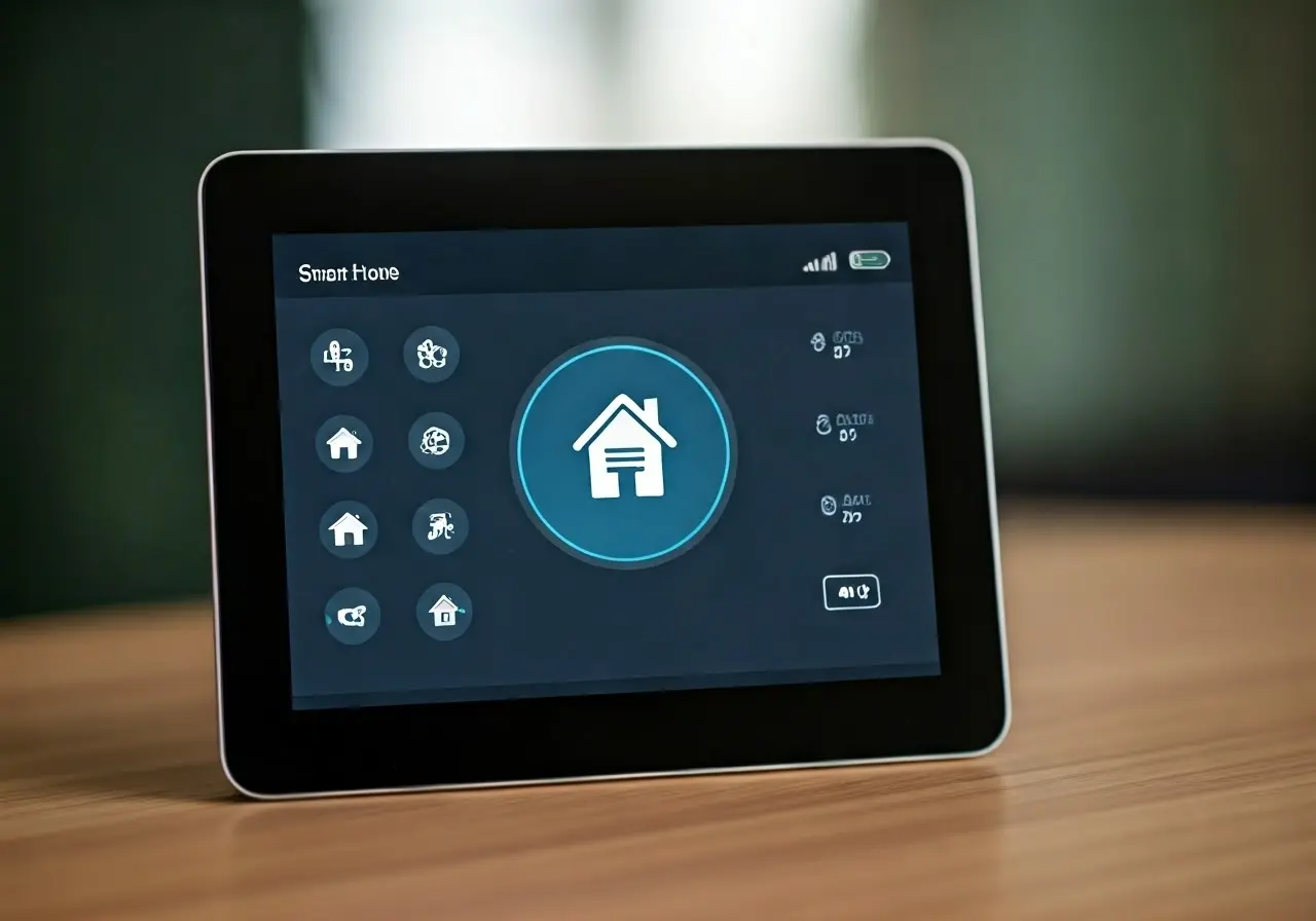 A smart home device with various automation icons displayed. 35mm stock photo
