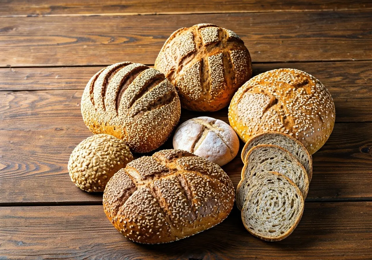 A colorful spread of various gluten-free bread alternatives. 35mm stock photo