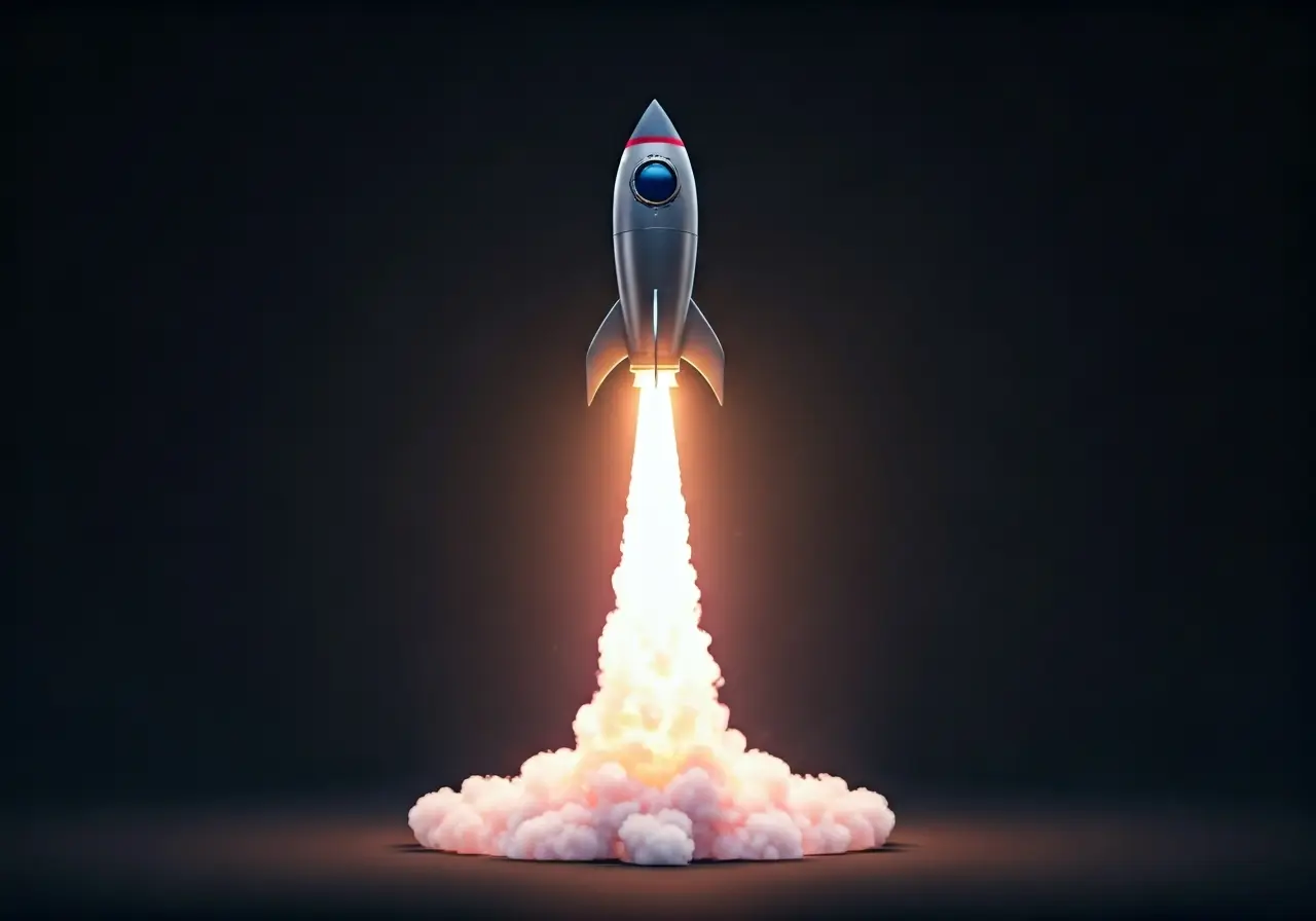 A rocket taking off, symbolizing career advancement and growth. 35mm stock photo