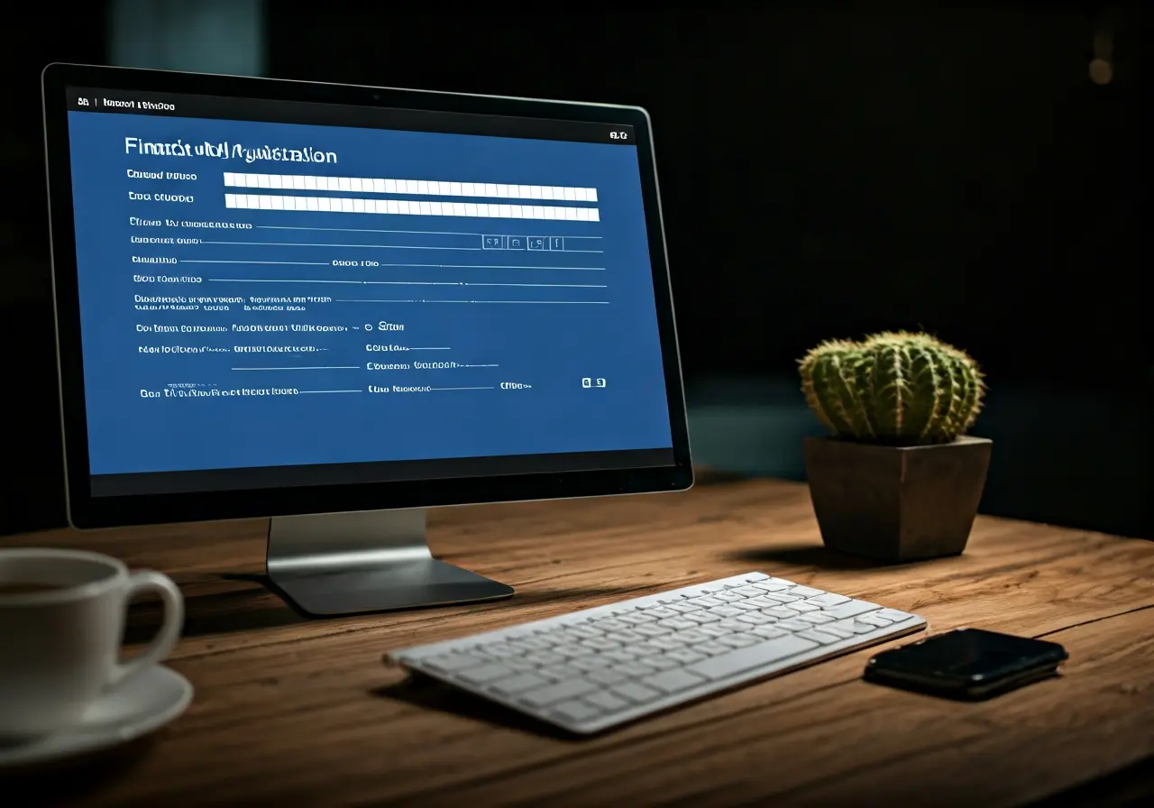 A computer displaying an online financial aid application form. 35mm stock photo