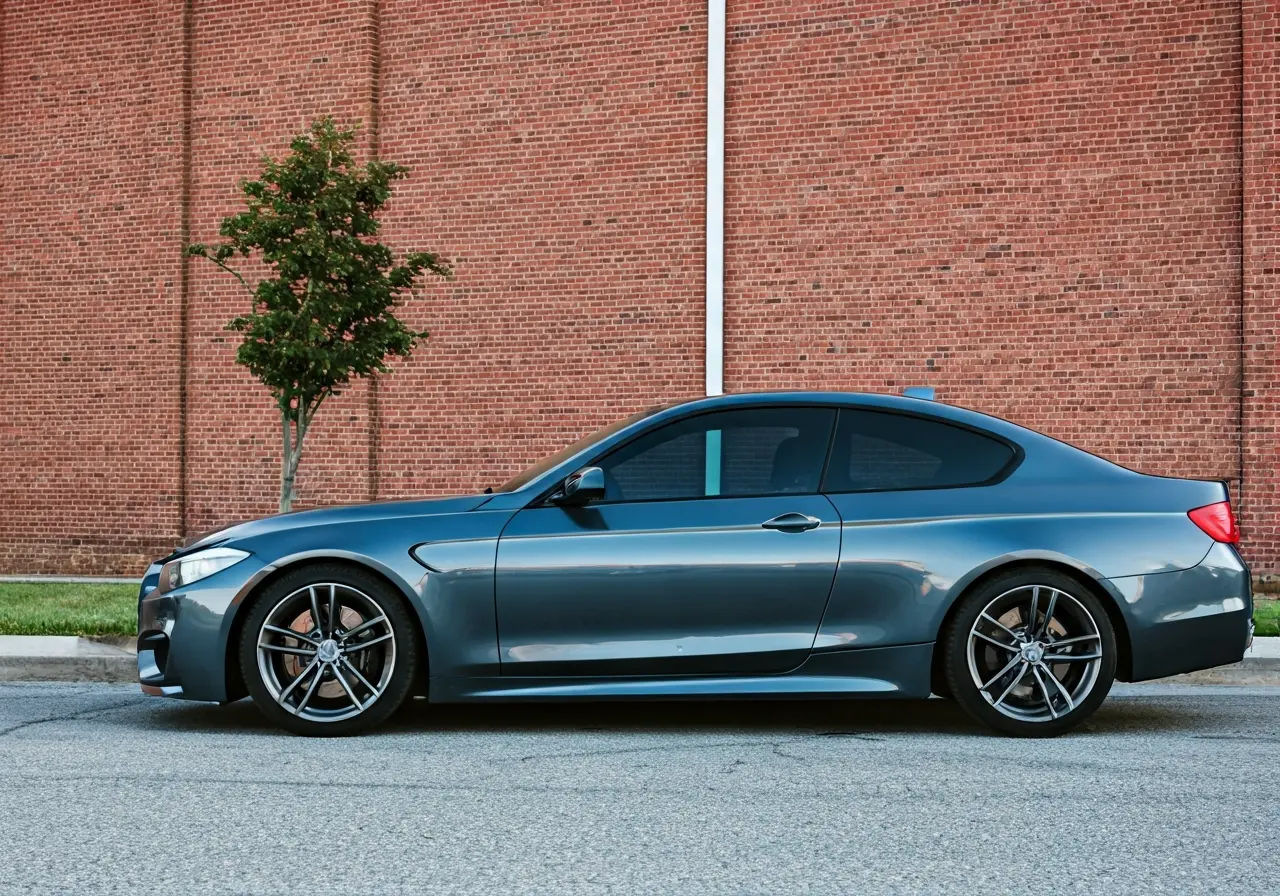 A sleek car with tinted windows parked in Winston Salem. 35mm stock photo
