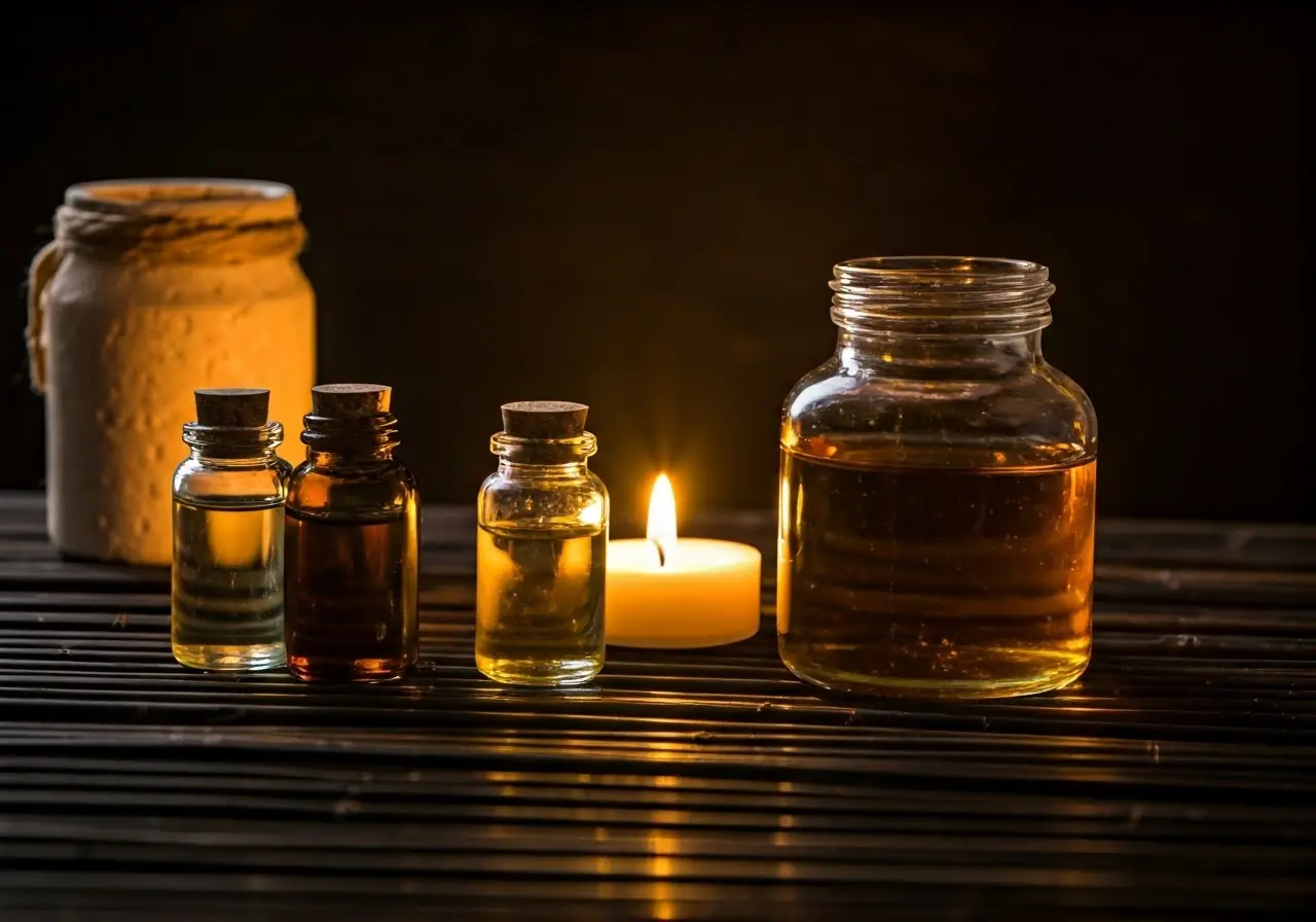A tranquil spa setting with aromatherapy oils and candles. 35mm stock photo