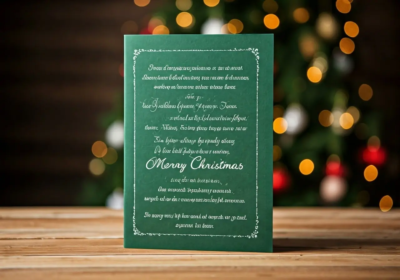 A festive, decorated Christmas card with handwritten personalized messages. 35mm stock photo