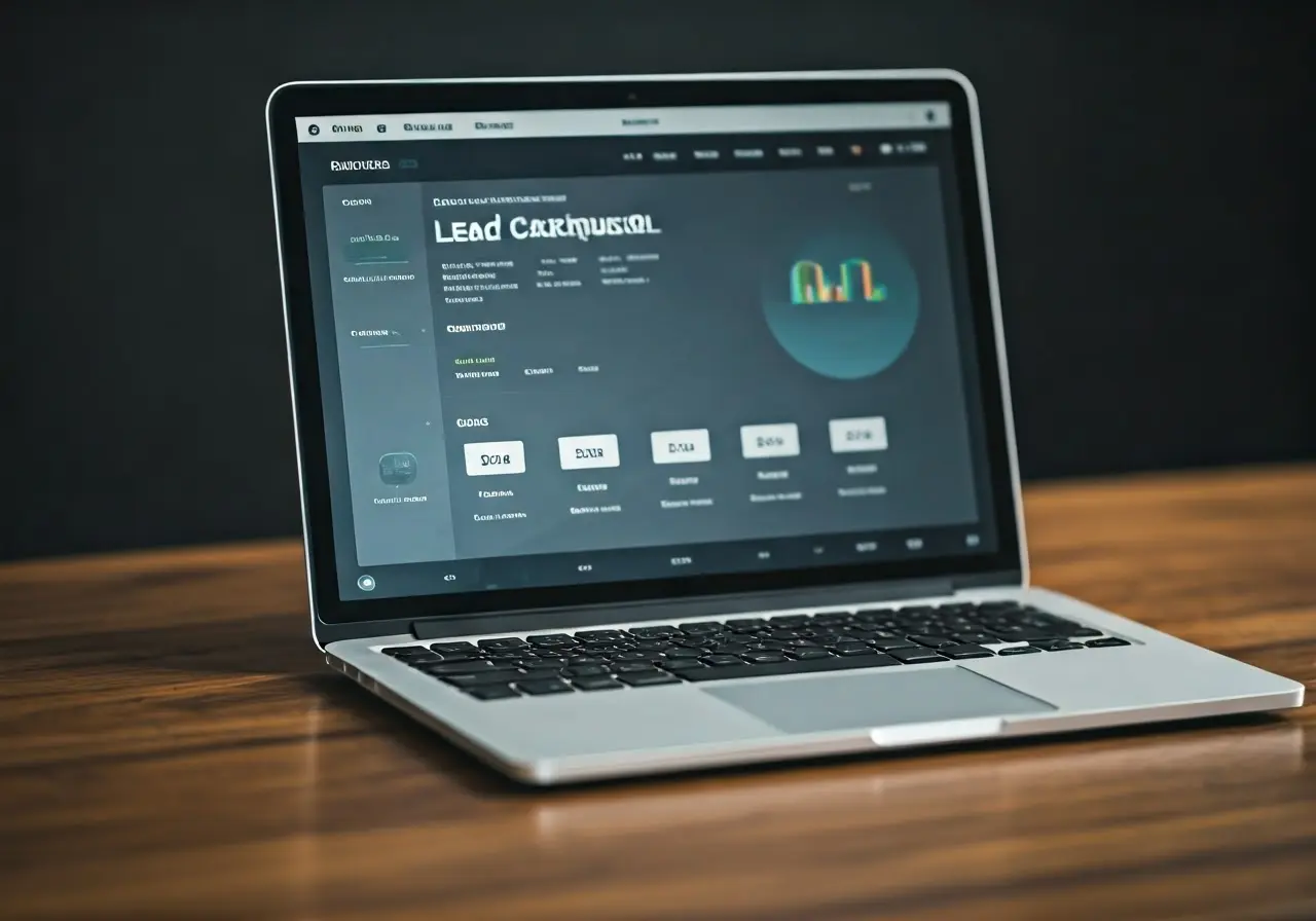 A sleek laptop displaying a vibrant lead capture dashboard. 35mm stock photo