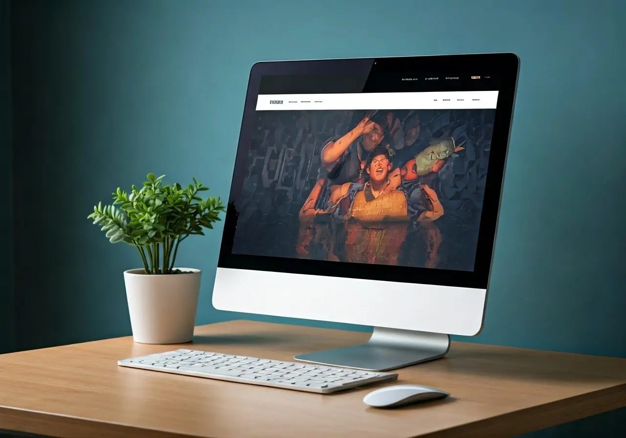 A modern desktop displaying a vibrant, newly redesigned website. 35mm stock photo