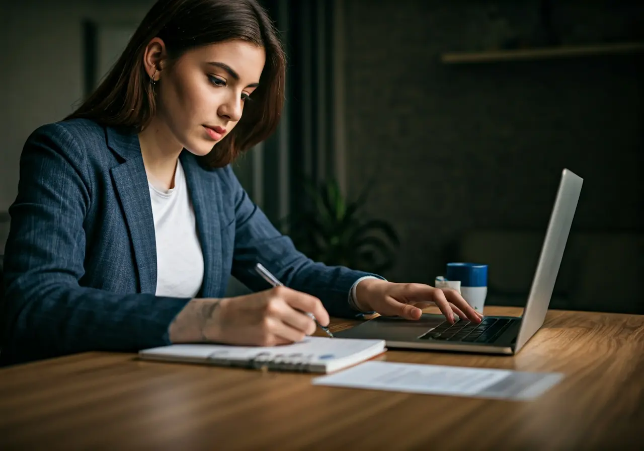 A student researching paralegal programs online with a laptop. 35mm stock photo