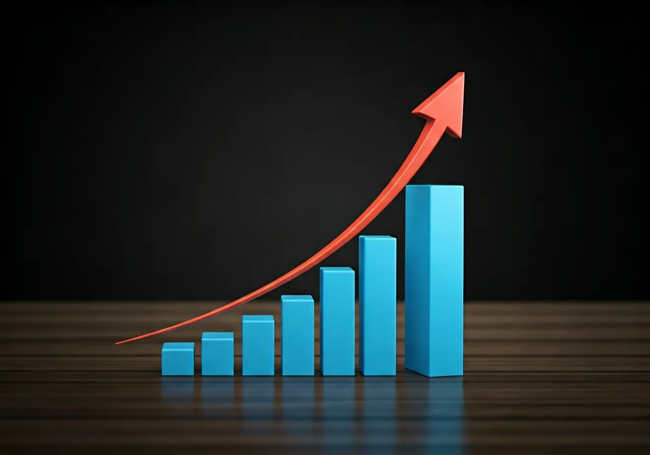 A graph with rising arrow symbolizing financial growth predictions. 35mm stock photo