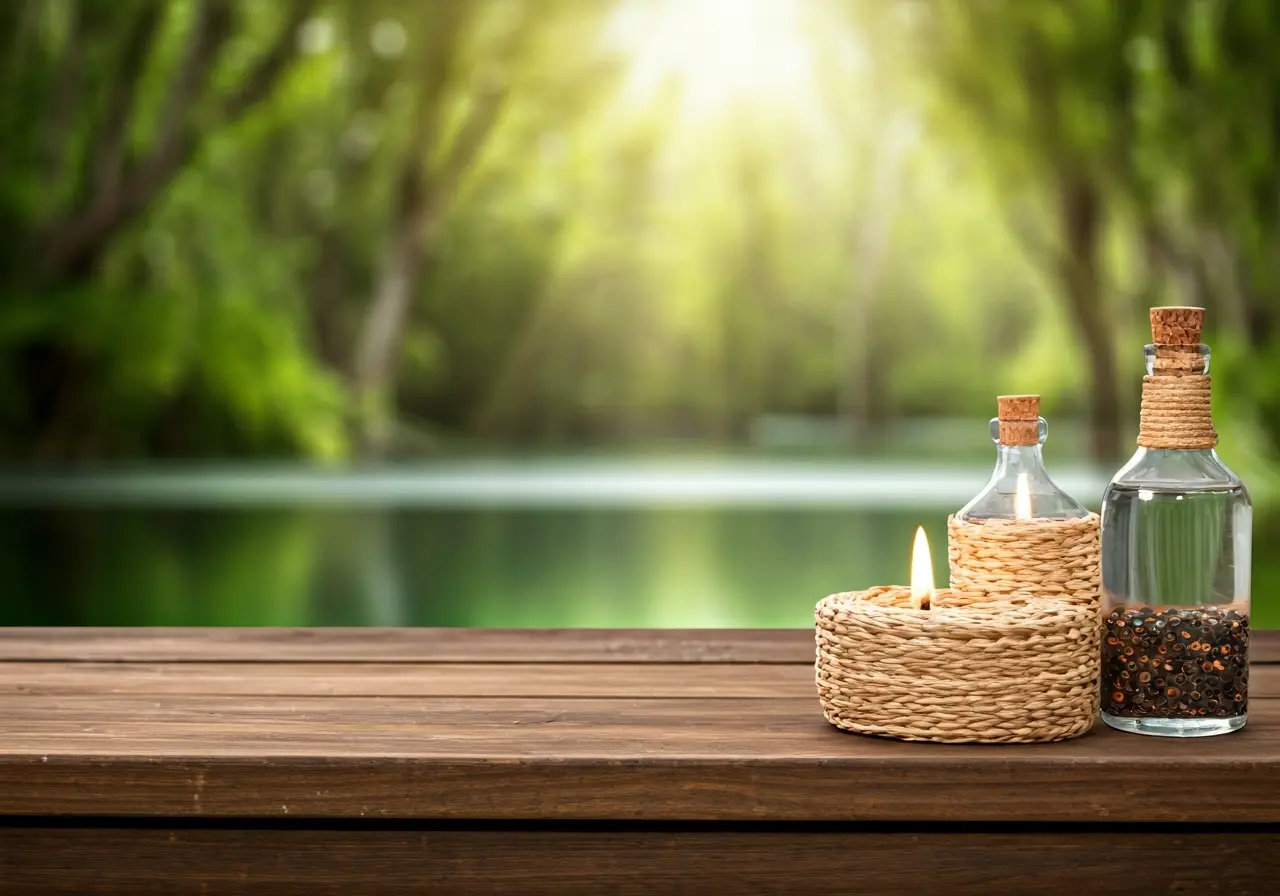 A serene nature scene with a tranquil spa setting. 35mm stock photo
