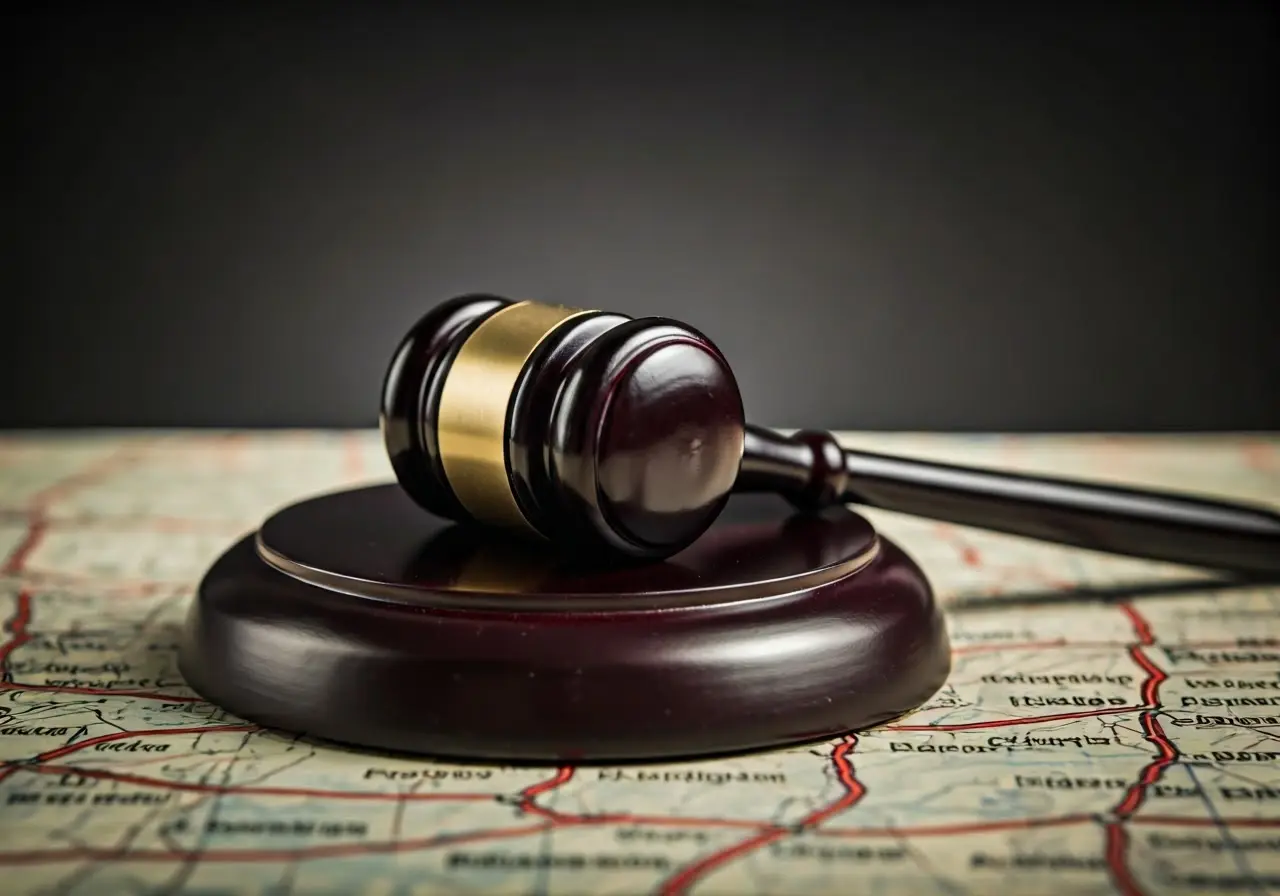 A gavel resting on a map of Ohio. 35mm stock photo