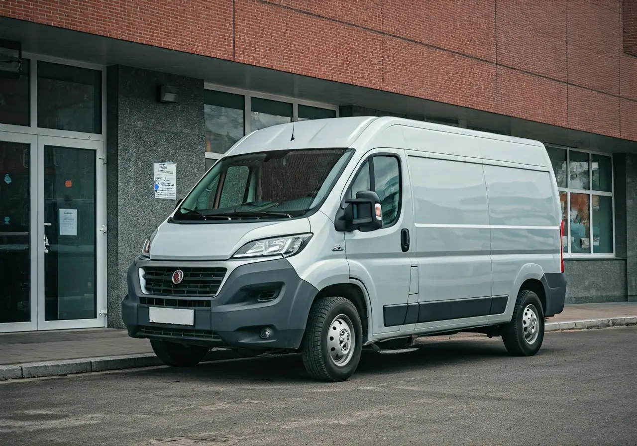 A wheelchair-accessible van parked outside a medical clinic. 35mm stock photo