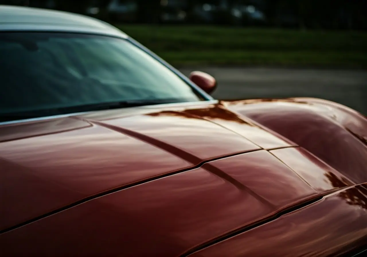 A close-up of a shiny, ceramic-coated car surface. 35mm stock photo