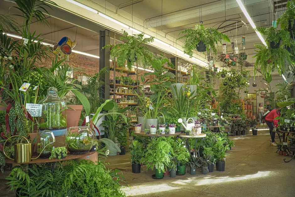 Explore a lush indoor plant store filled with diverse greenery and decorative pots in Fitzroy, VIC.