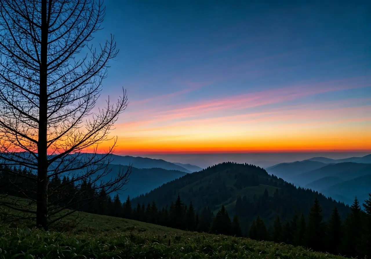 A serene nature scene with colorful aura energy waves. 35mm stock photo
