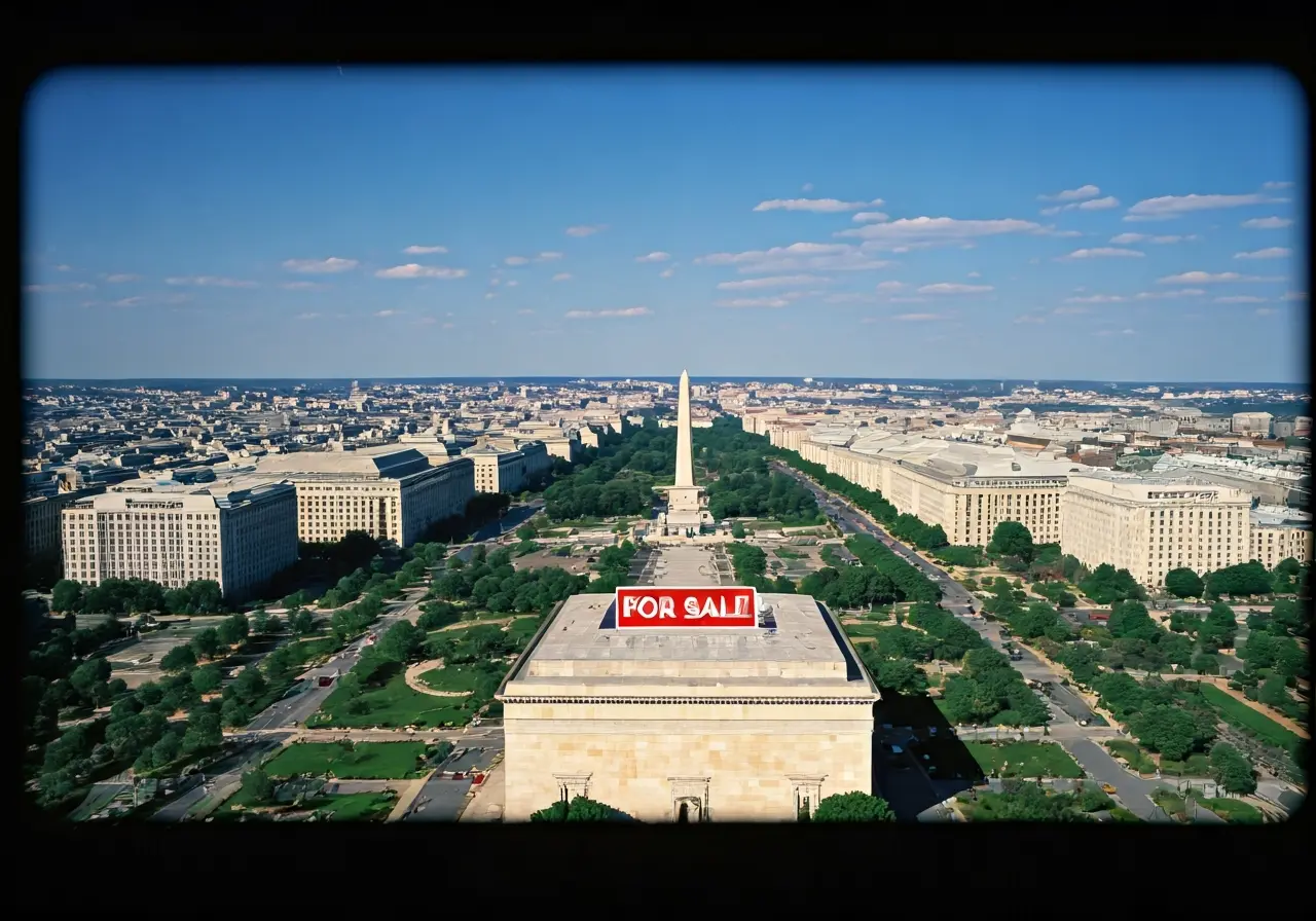 Aerial view of Washington DC with For Sale sign. 35mm stock photo