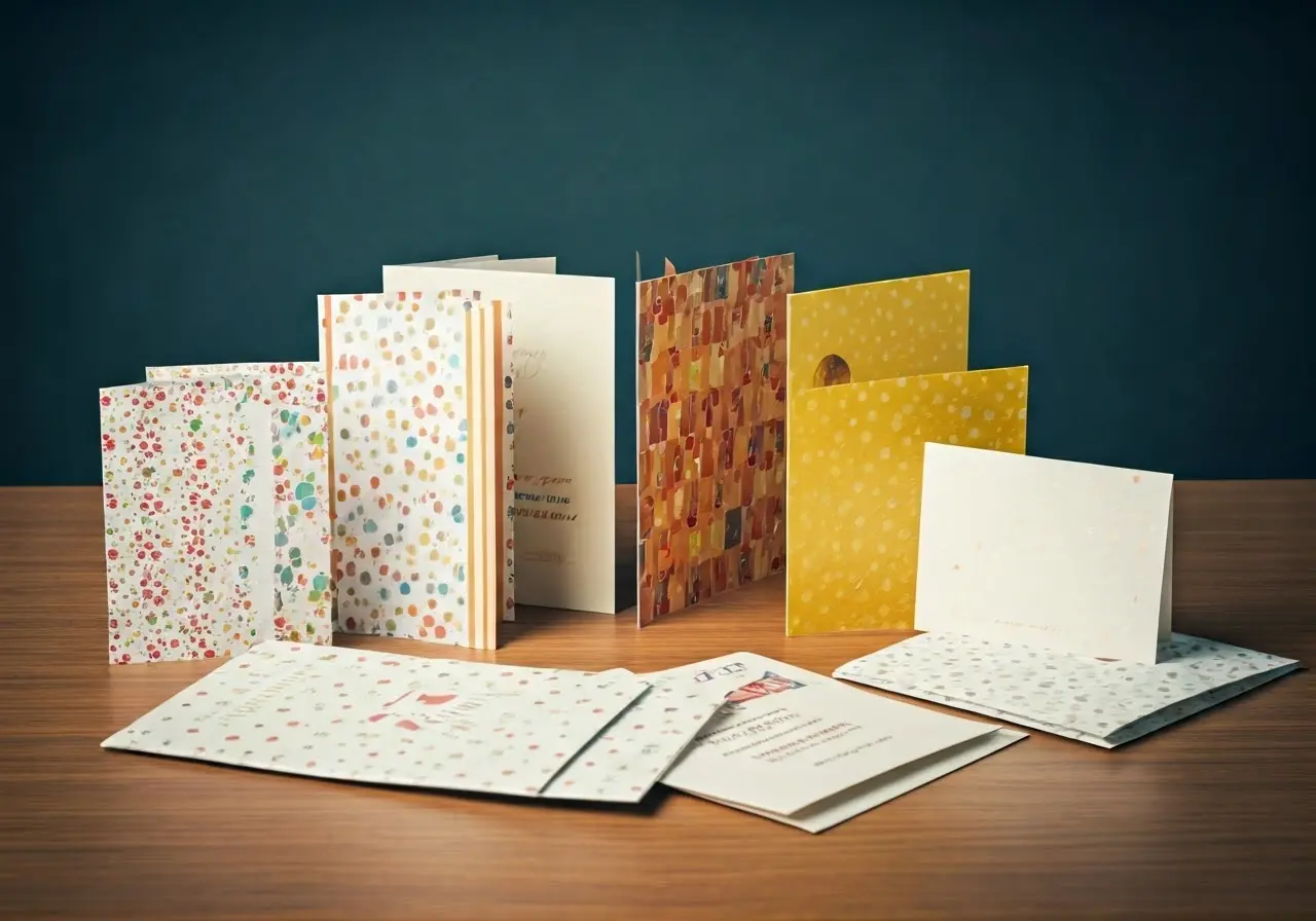 A colorful array of birthday invitation cards on a table. 35mm stock photo