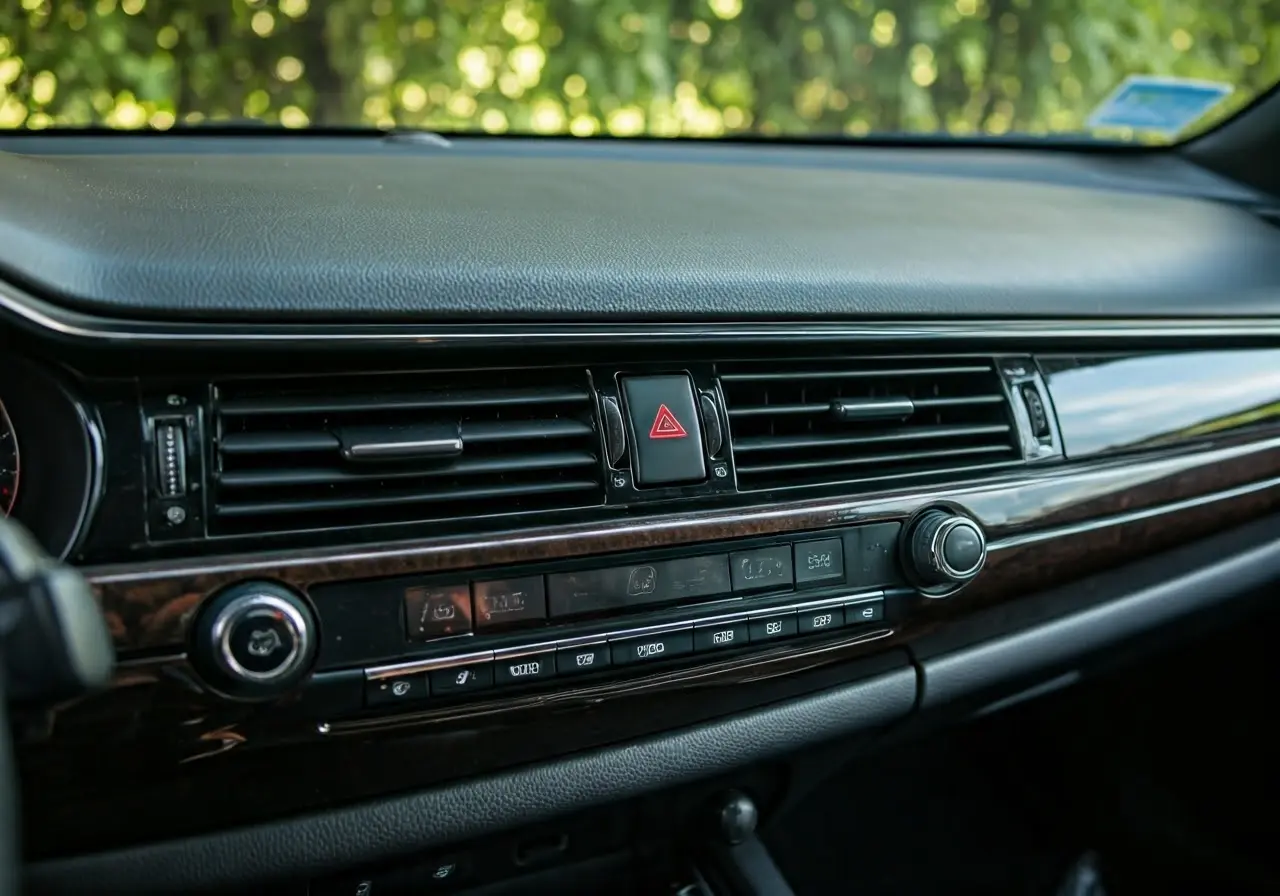 An interior car dashboard with a glossy ceramic coating finish. 35mm stock photo