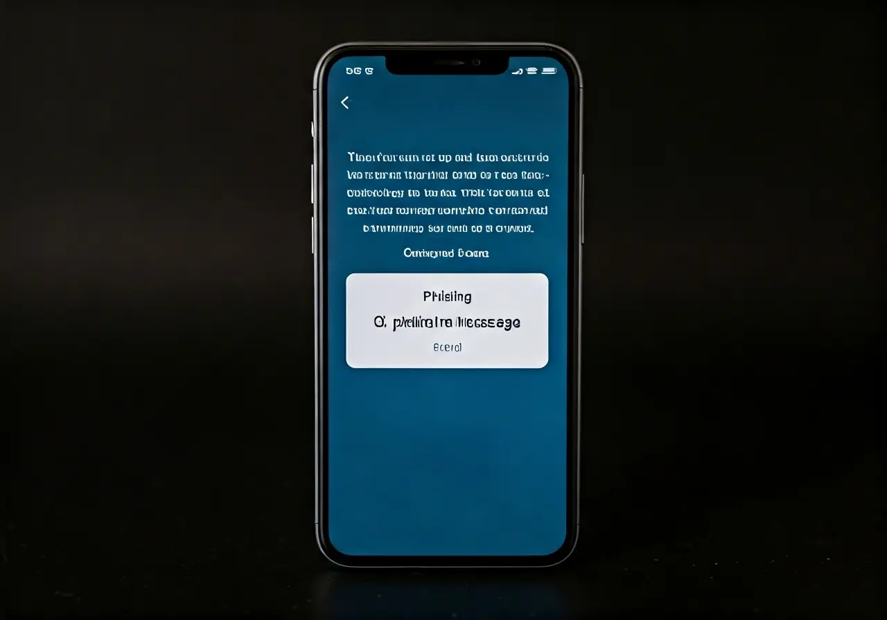 A smartphone displaying a phishing message notification on screen. 35mm stock photo