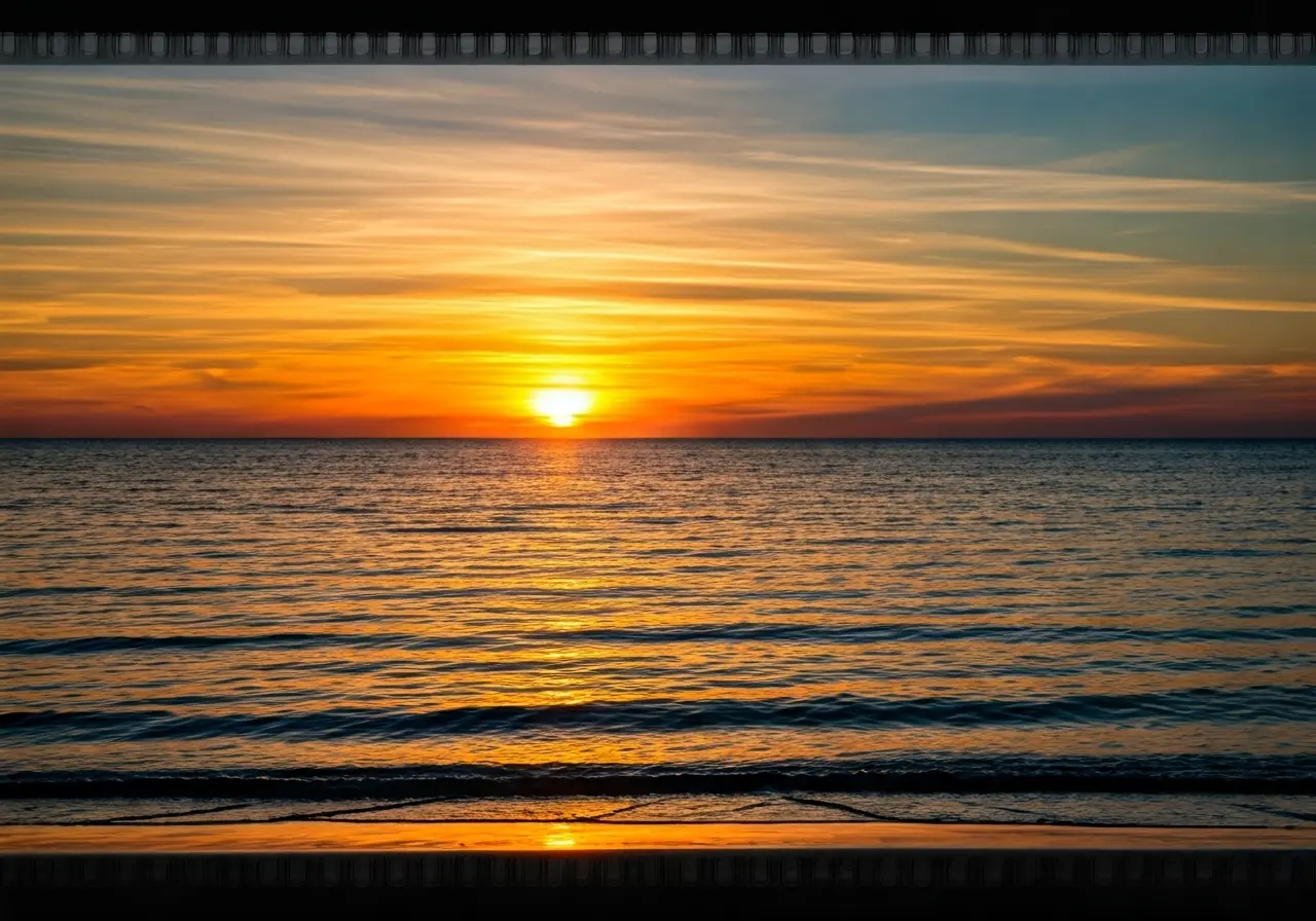 A serene beach sunset symbolizing hope and healing. 35mm stock photo