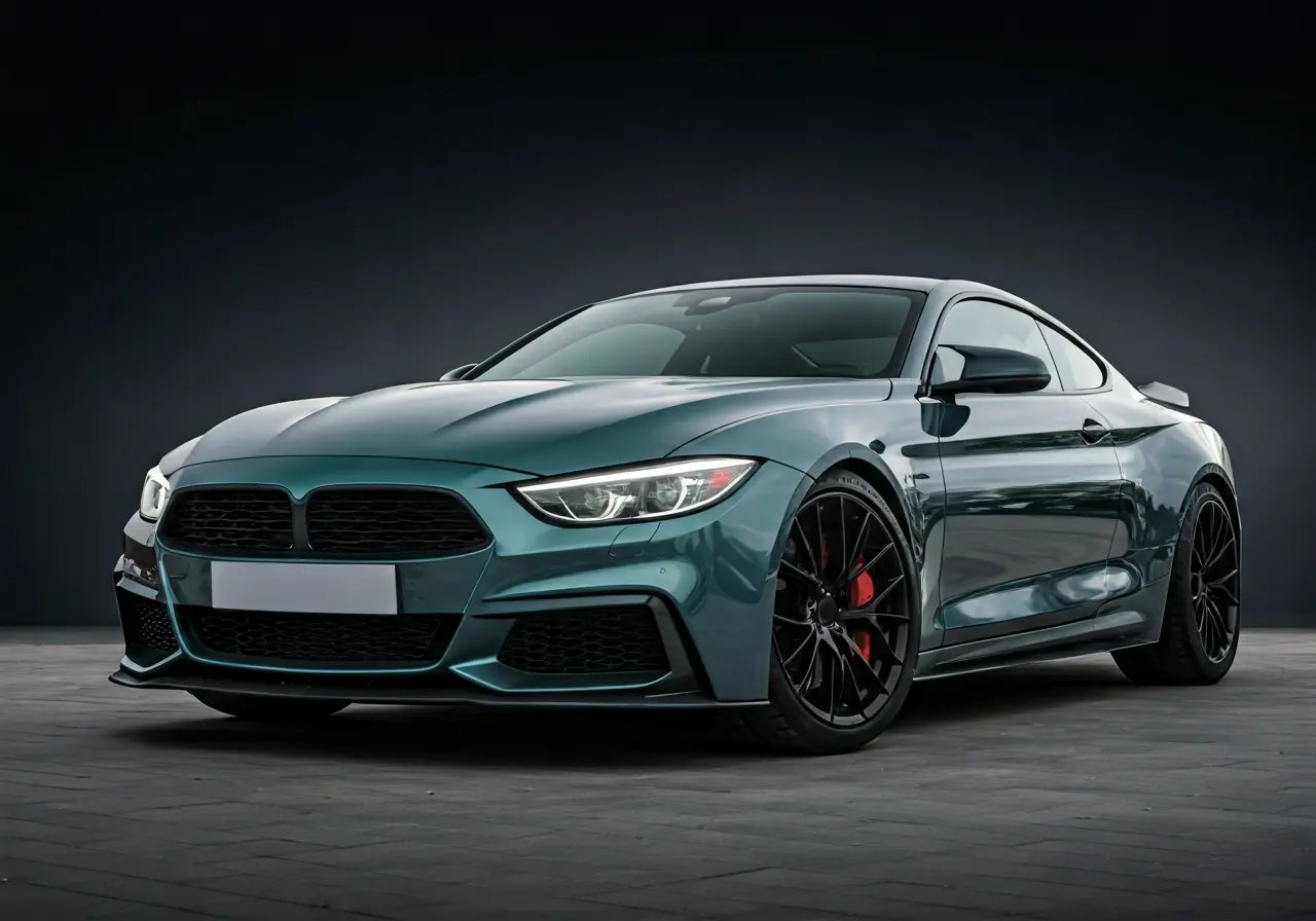 A sleek car showcasing a glossy ceramic-coated surface. 35mm stock photo