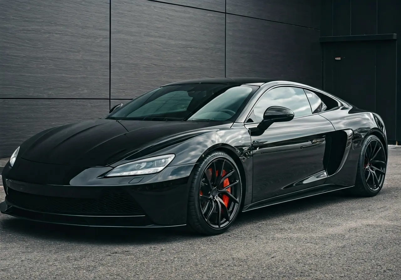 A sleek car with a glossy ceramic-coated finish. 35mm stock photo