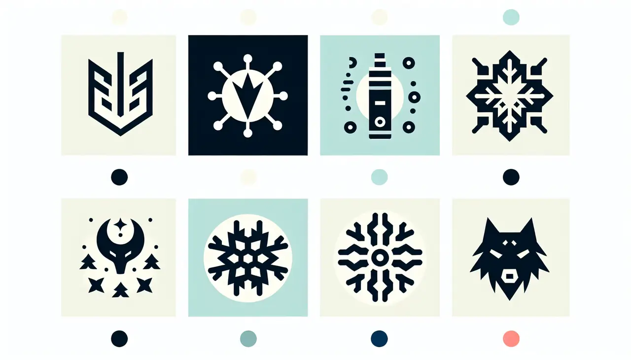 Draw a graphic in flat design style. A comparison chart displaying Snowwolf and other popular vape brands, with minimalist icons representing each brand in flat design style.