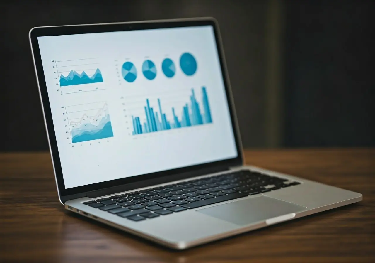 A laptop displaying online marketing analytics charts and graphs. 35mm stock photo