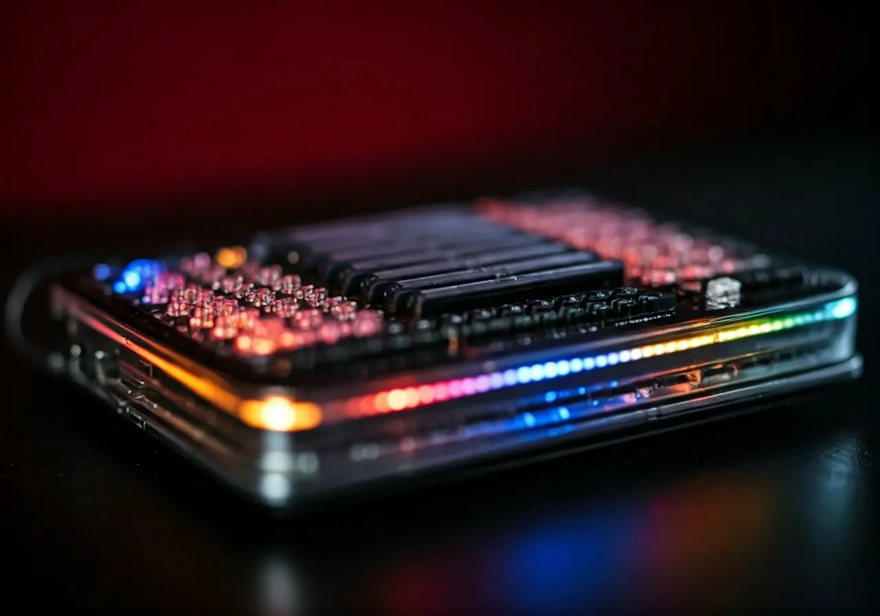 A vibrant, colorful electronic device with futuristic lights. 35mm stock photo
