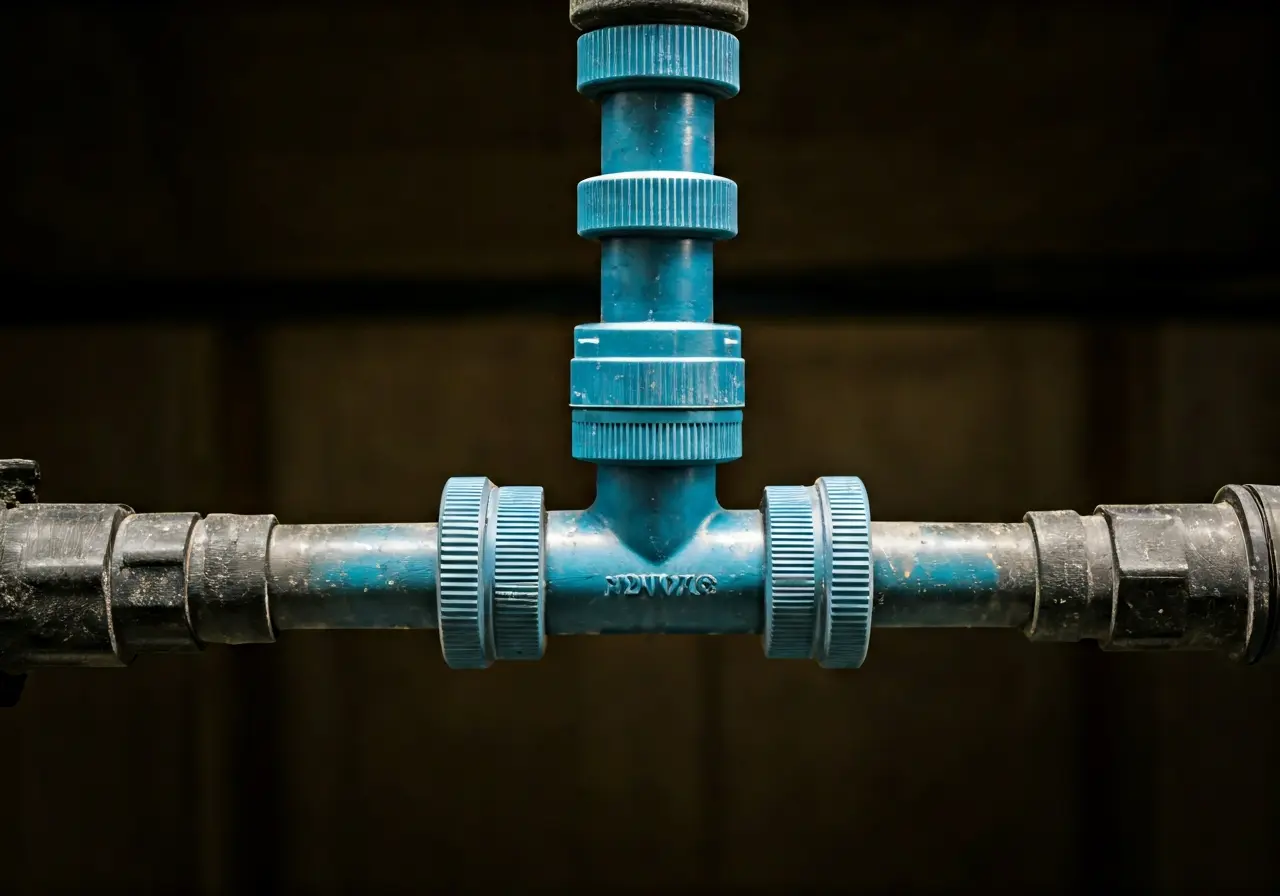 A close-up of an intricate indoor irrigation system setup. 35mm stock photo